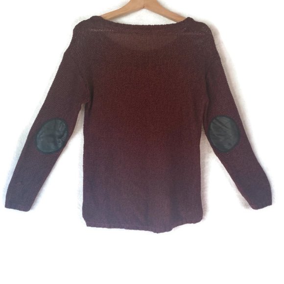 R D Style Maroon Sweater with Black Faux Leather Elbow Patches Womens Size S - Picture 1 of 3